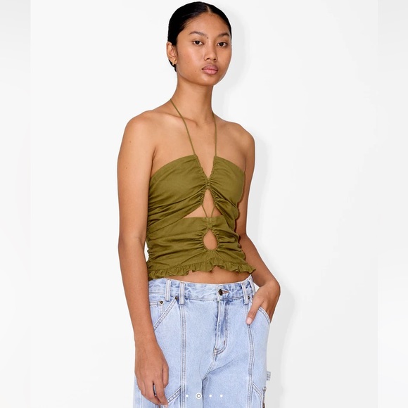 NWT Magali Pascal Fenix Halter criss cross strappy tie crop top tank Moss green - Picture 2 of 13